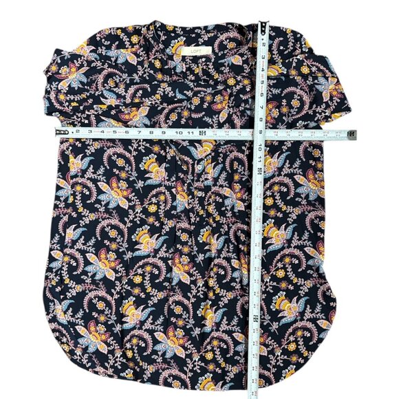 NEW LOFT Top Womens Long Sleeve Floral Print Blouse M Navy Multi-Color Loose Fit - Picture 6 of 9